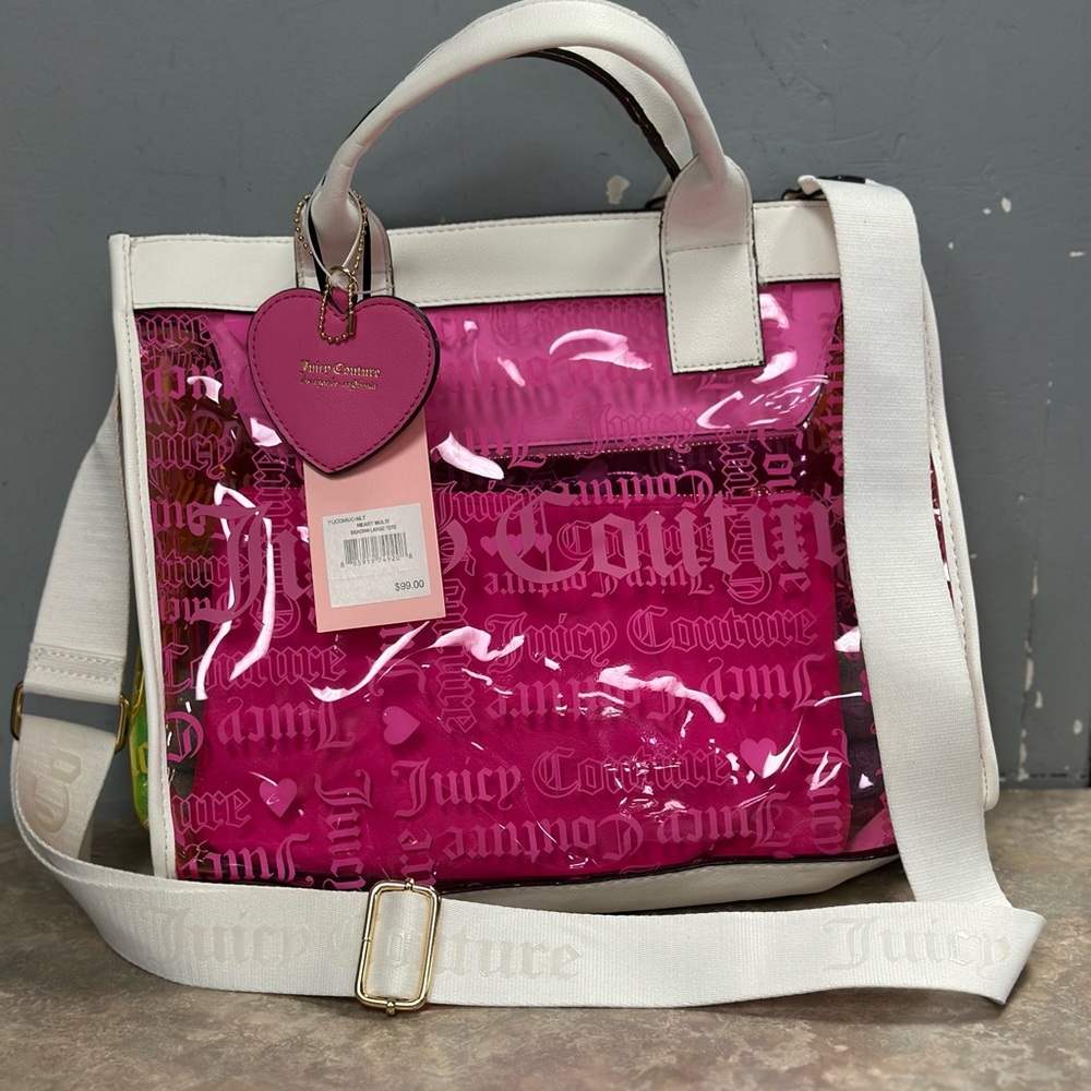 Juicy Couture White Tote with Pink Transparent Panel